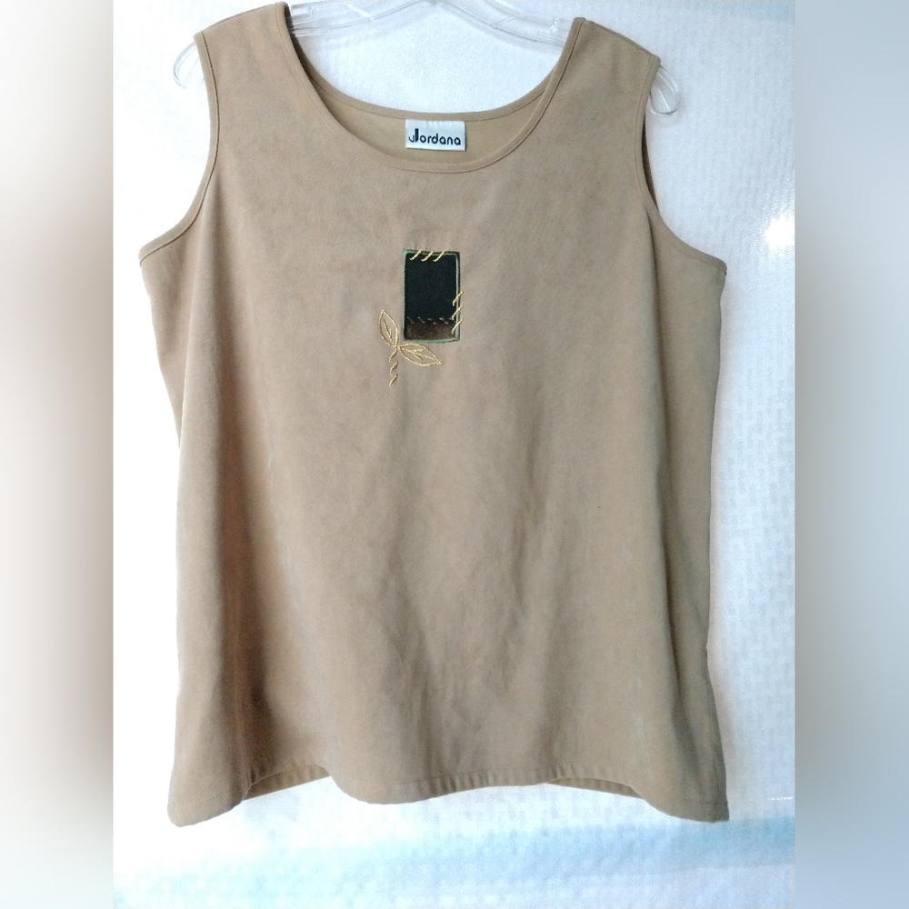 Vintage Jordana Tank Top Shirt Beige Brown 90s Size Medium Chest 40"